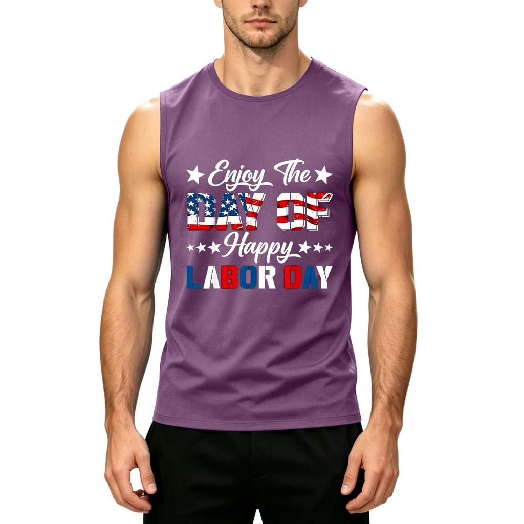 Men Sleeveless Tank Top Casual Muscle Shirt Lightweight Summer Workout Gym Athletic Fit Printed Design