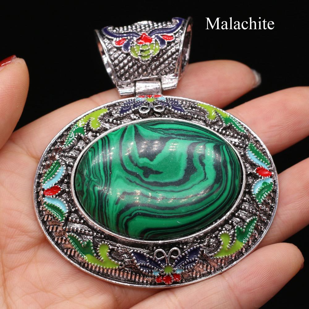 1Pc Bohemian Energy Natural Stone Oval Pendant, Reiki Healing Crystal Charms for DIY Women's Necklace Accessories, Halloween Jewelry Making Craft Gift