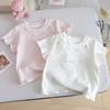 Tricou cu mânecă scurtă brodat cu fundă pentru fete Nou de vară pentru copii Gât rotund Elastic Slimming Top Bebeluș Bumbac pur Tricou de bază