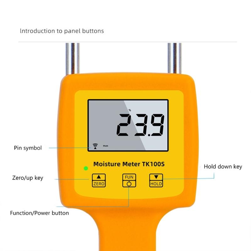 Digital Grains Meter Large Display Grains Humidity Meter Double Probes with Anti Slip Handle for Wheat Corn Bean Peanut