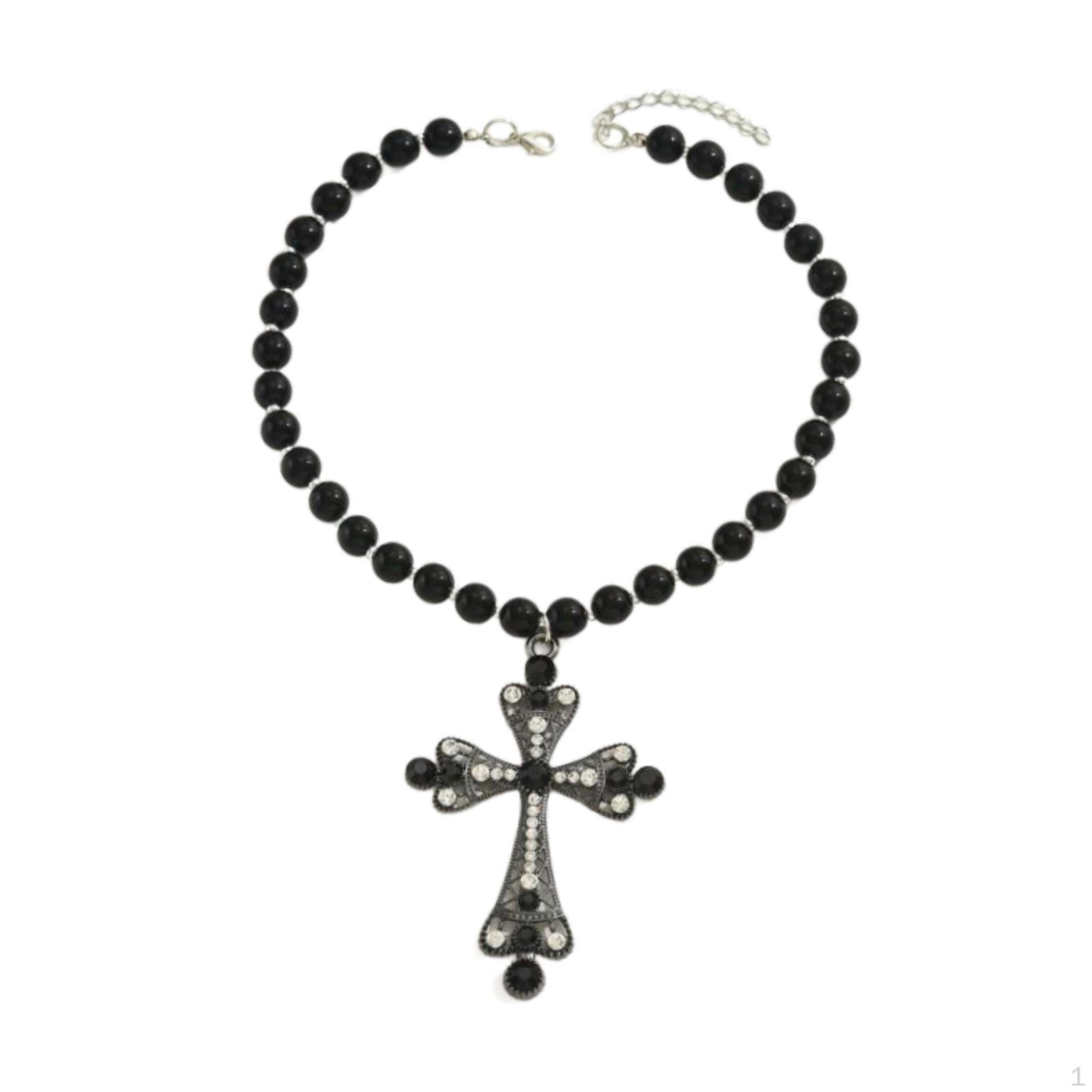 

Готическое жемчужное колье-чокер – Темная подвеска-крест и цепочка для ключицы Black
