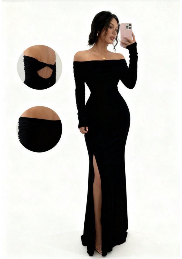 2026 Autumn One-Shoulder Slim-Fit Slit Dress