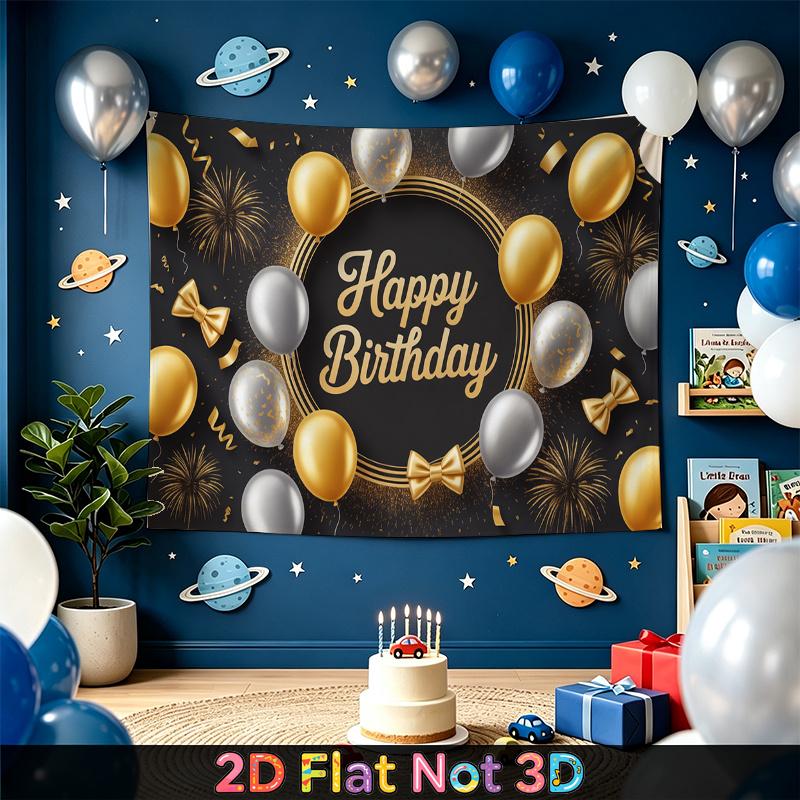 Party Backdrop Happy Birthday Birthday Fireworks Confetti Bow Photo Booth Background Front Door Decor
