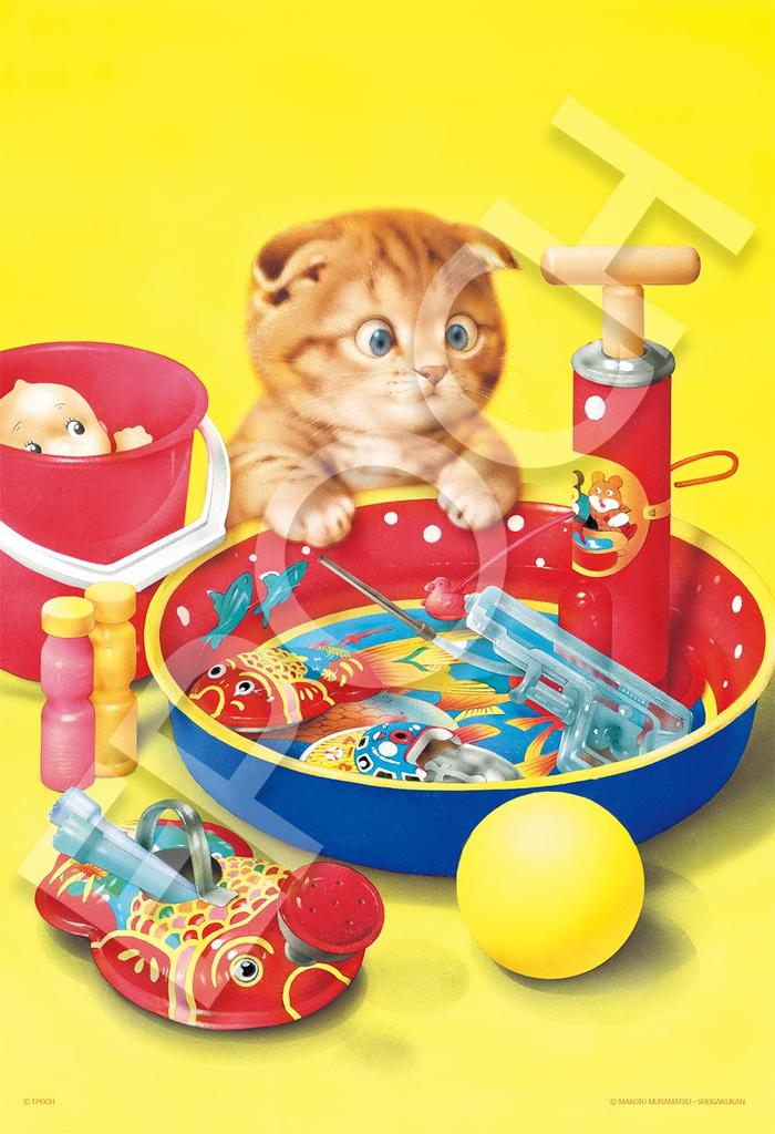 Epoch 300 dílkové puzzle Makoto Muramatsu - Kotě hrající si ve vodě (26 x 38 cm) s lepidlem, špachtlí, bodovací lístek