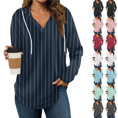 Damenmode Hoodies V-Ausschnitt Langarm Bedruckt Kordelzug Lässige Lose Pullover Tops