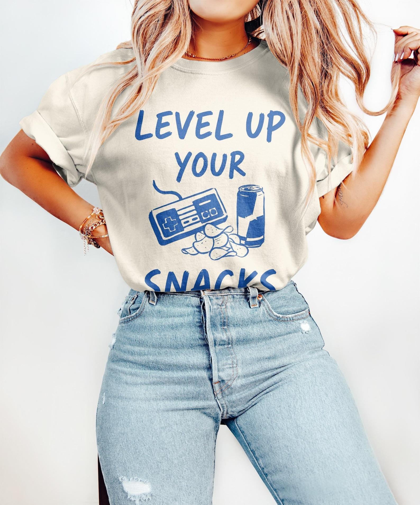 Level Up Your Snacks T-Shirts, Gaming T-shirt, Gamer Gift Idea, Cozy Gaming, For Gamer Girl, Streamer, Gen Z Millenial S