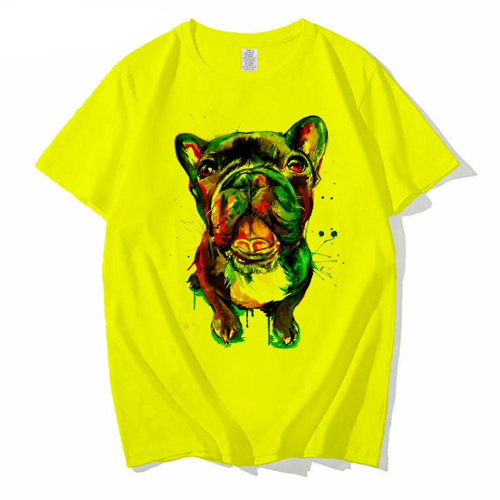 New Fashion Men O-Neck Active French Bulldog Watercolor Print unisex streetwear white Hip Hop Geek Short Sleeve T Shirts