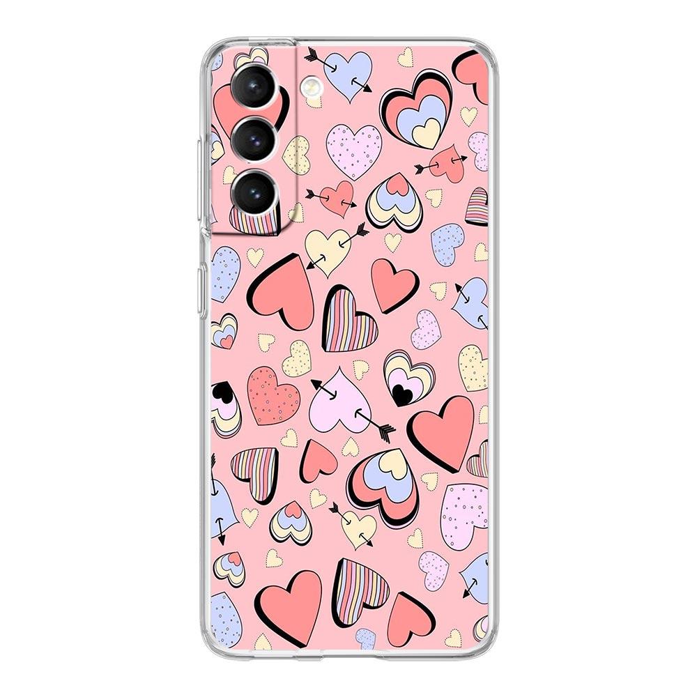 Gold Pink Rose Glitter Hearts Clear Phone Case For Samsung Galaxy S23 S22 5G S20 Ultra S21 FE 5G S10E S9 S8 S10 Plus Soft Cover
