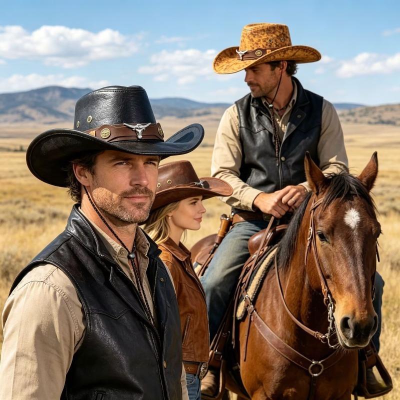 New Western Cowboy Knight Hat Head Retro Outdoor Travel Flat Top Knight Hat Party Hats Cowboy Accessories Men and Women