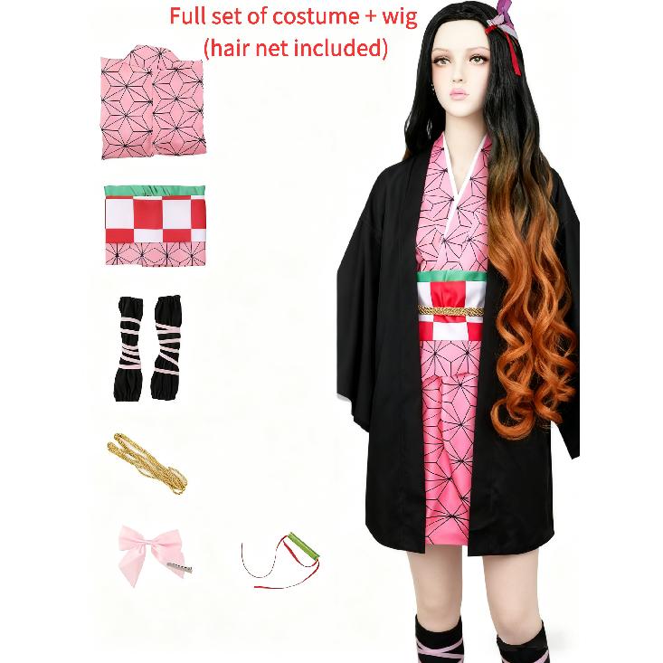 Anime Demon Slayer Kimetsu No Yaiba Nezuko Kamado Cosplay Kostyme Kimono Uniform Halloween Karnevalsfest Klær