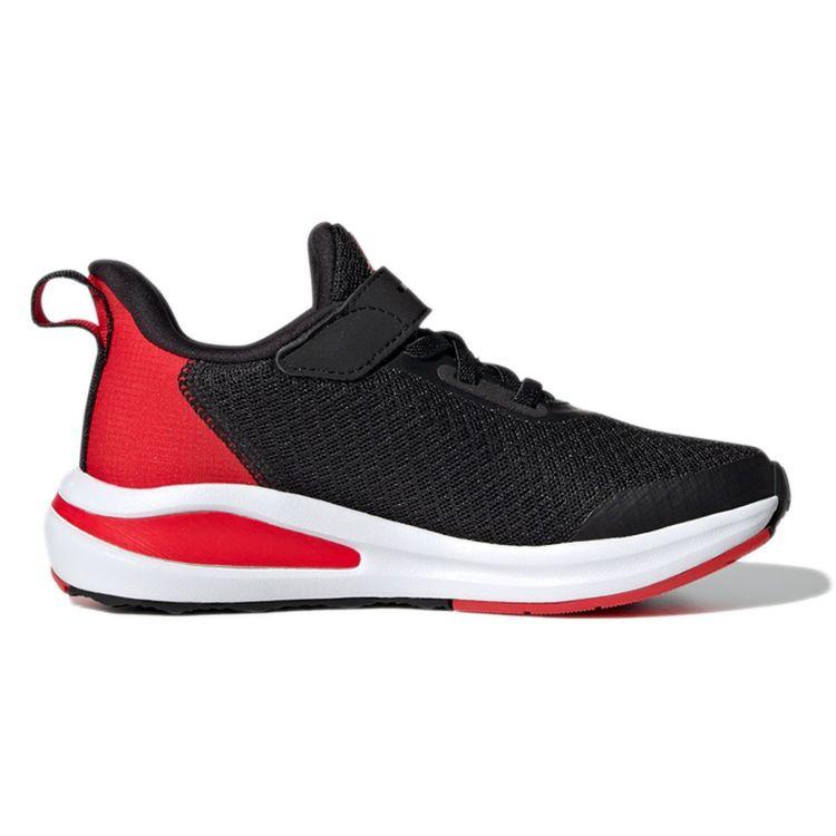 Adidas Fortarun El K Synthetic Leather Fabric Comfortable Durable Low Top Running Shoes Kids Running Shoes Black Red H02728
