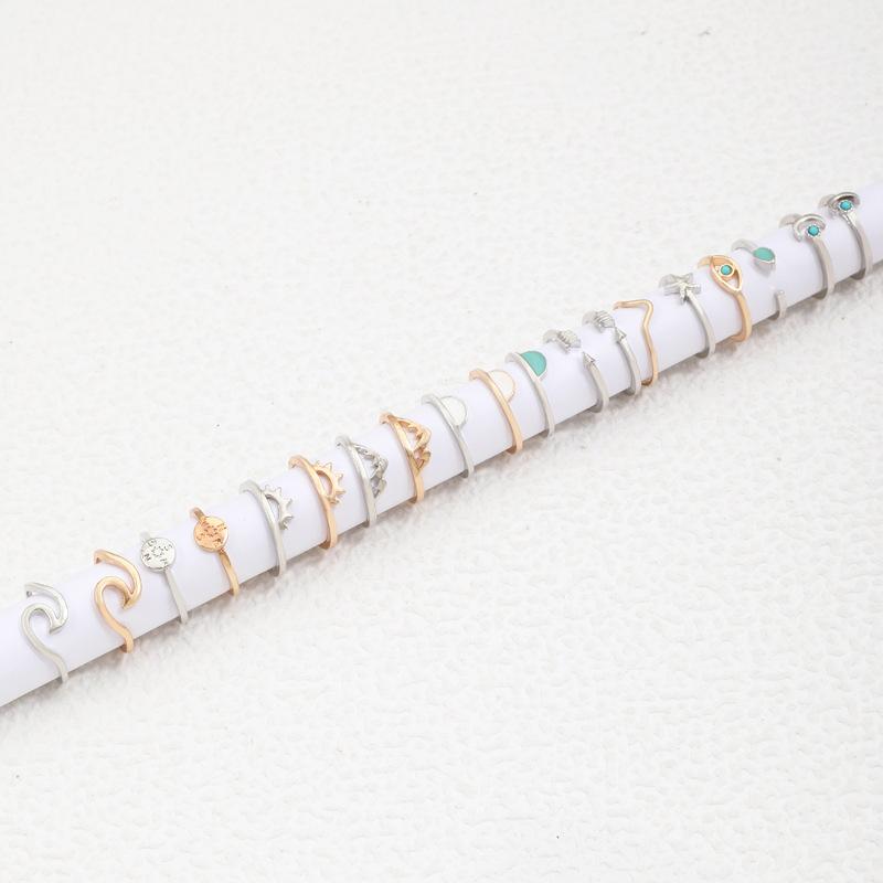 New European and American Rings Vintage Sun Eye Arrow Moon Ring Set Sapphire Ring Nineteen-piece Set