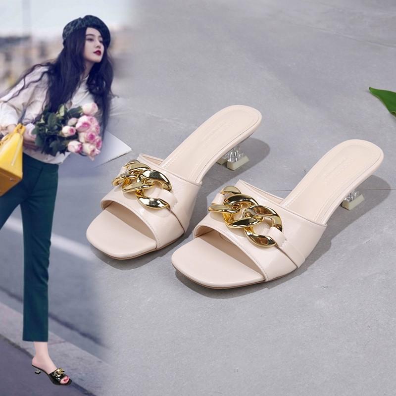 

Fashion Fairy wind slipper women wear 2025 summer new Korean version of fashion all-in-one high heels and mid-heels sandals 35 бежевый