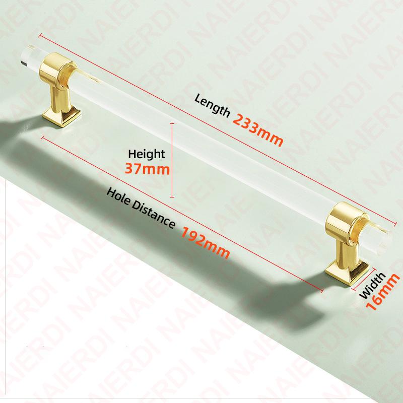 NAIERDI Acrylic Furniture Handles T-Bar Gold Crystal Cabinet Handles and Knobs Zinc Alloy Silver Door Handle Hardware
