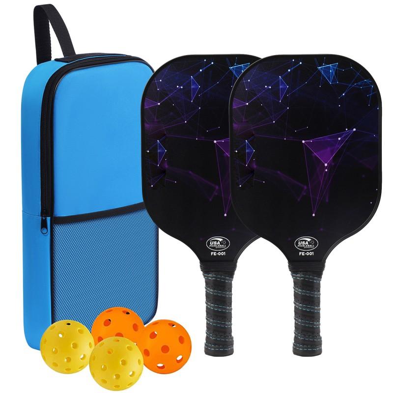 Carbon Fiber Pickleball Paddle Set With Blue Carry Bag 2 Paddles 4 Balls Outdoor Recreational Sport Equipment