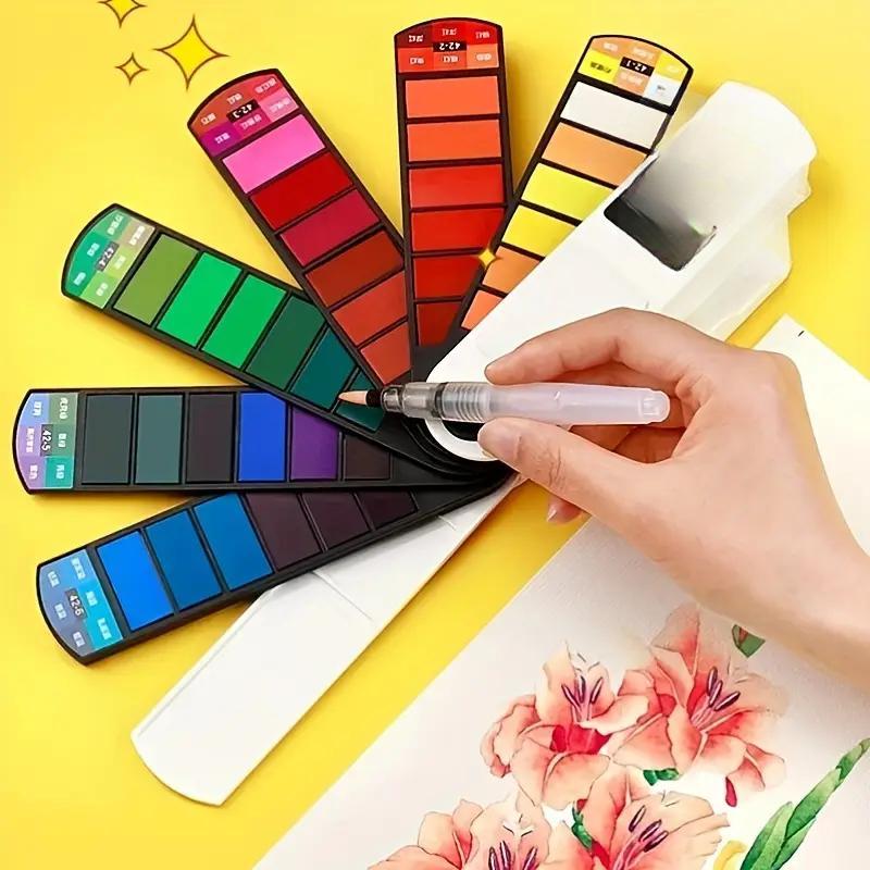 Folding fan solid watercolor, watercolor brush set, 36 colors