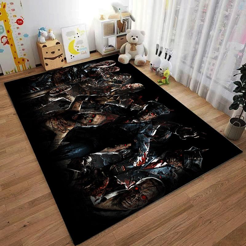 Zombie Themed Rug: Dark and Eerie Design with Ghoulish Characters Suitable for Use As an Anti-slip Game Mat for Living Room and Bedroom Sofas