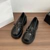 Retro Round Head Versatile Thick High-heeled Small Leather Shoes for Women's 2025 Spring New Japanese Skirt Bow Loafers