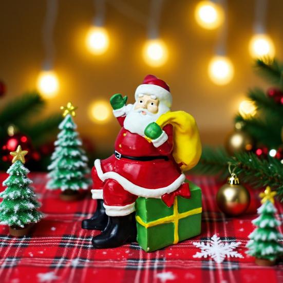 Santa Claus Figurine Christmas Tabletop Resin Santa Sculpture with Gift Bag for Mantle Bookshelf Home Decor