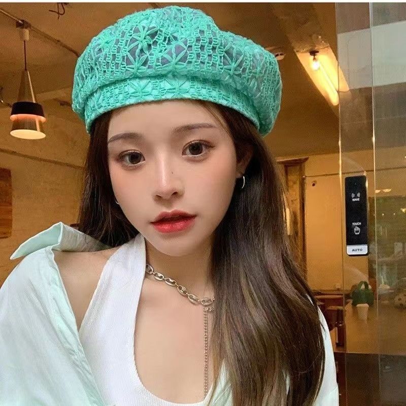 Women's Korean Style Sweet Hollow Breathable Lace Beret Summer Thin Breathable Versatile Fashionable Artist Beret Hat