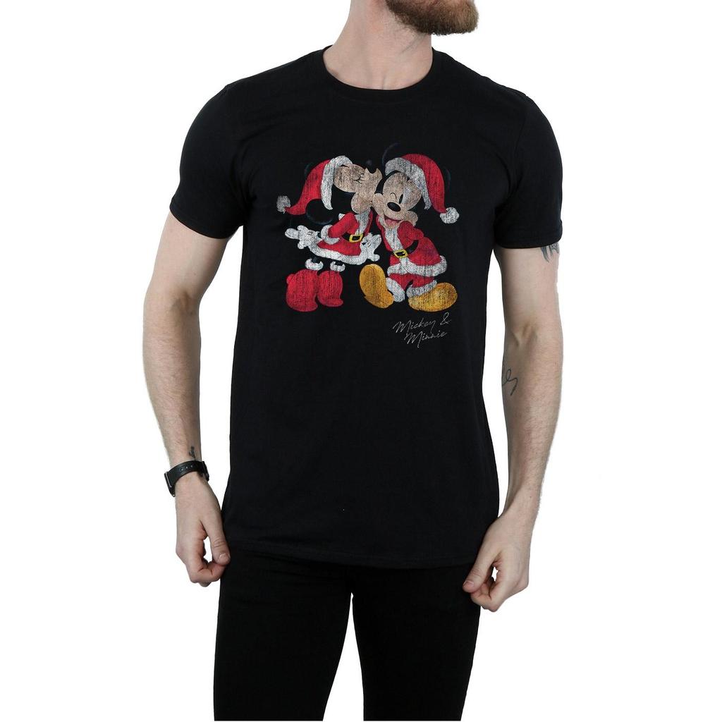 Disney Mens Mickey And Minnie Christmas Kiss T-Shirt