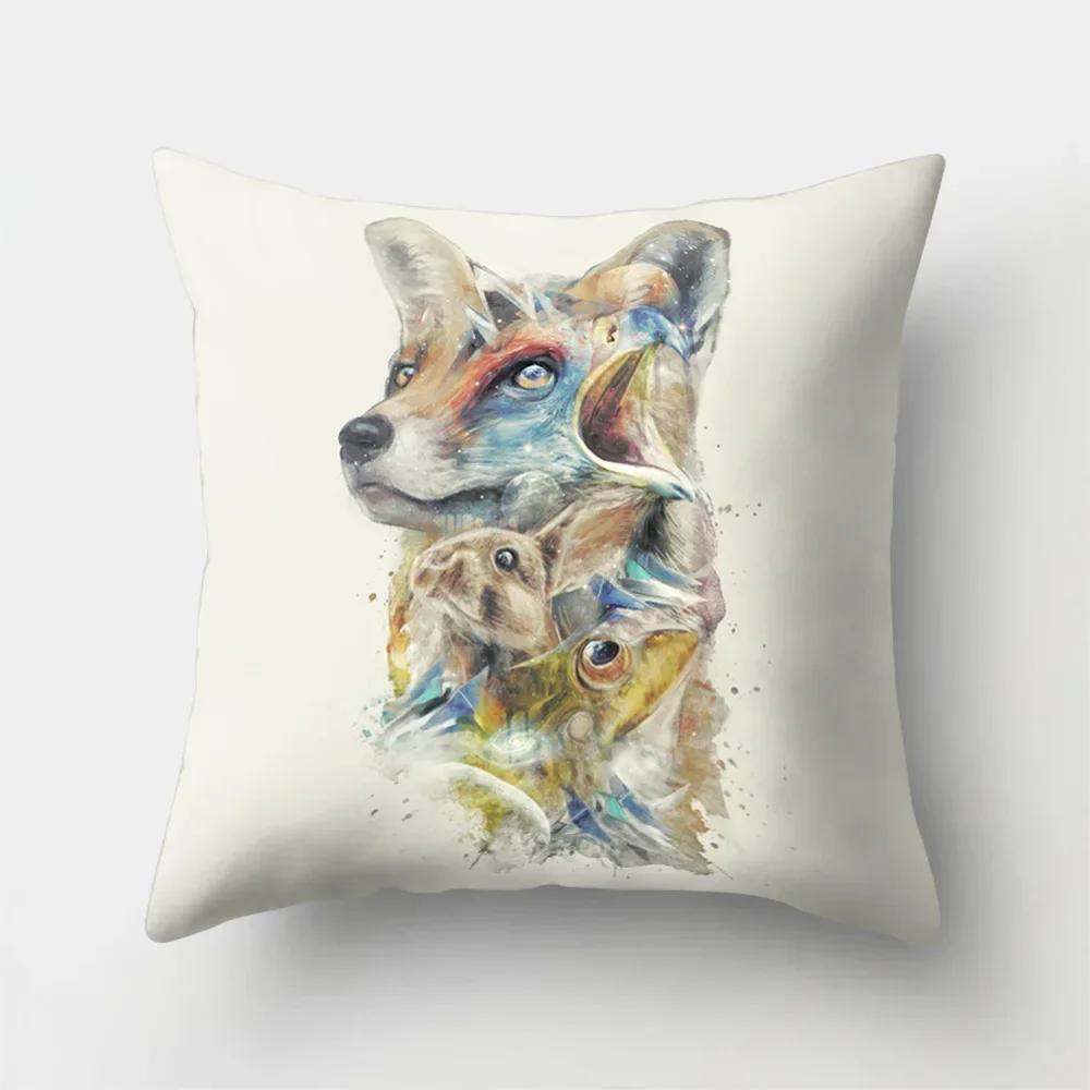 Fuchs Cartoon Muster Büro Kissenbezug Polyester Autokissen Heim Sofa Dekoration Salon