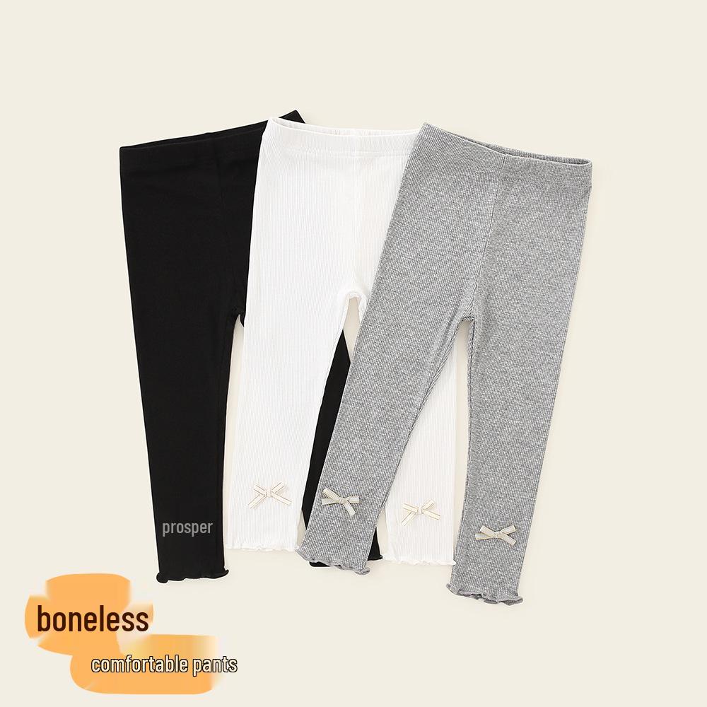 

2024 Spring Cotton Lace Slim Fit Elastic Leggings for Baby Girls 130 cm чёрный