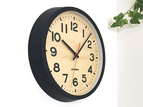 KATOMOKU Muku Clock 15 Schwarze Wanduhr Meter Kontinuierlicher Sekundenzeiger km-107BKRC 306mm (Radiowecker)