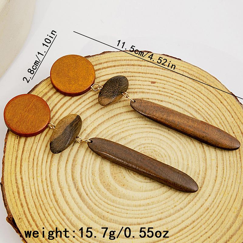 Vintage Wooden Beaded Long Drop Earrings For Women Bohemia Handmade Geometric Wood Earring Pendant Jewelry