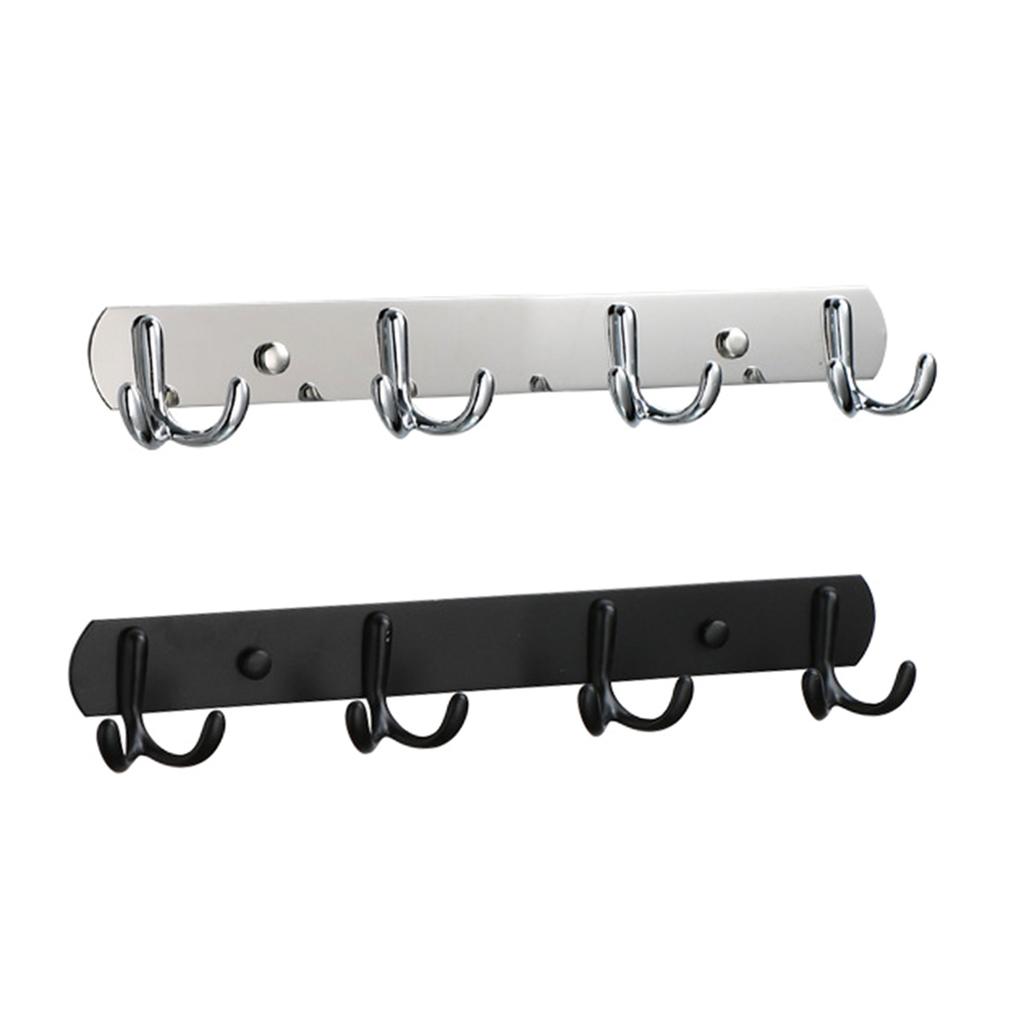 Wall Mounted Hanger Stainless Steel Double Hook Organizer 4 Duals Hooks For Coats Bags Kitchen Bathroom Bedroom
