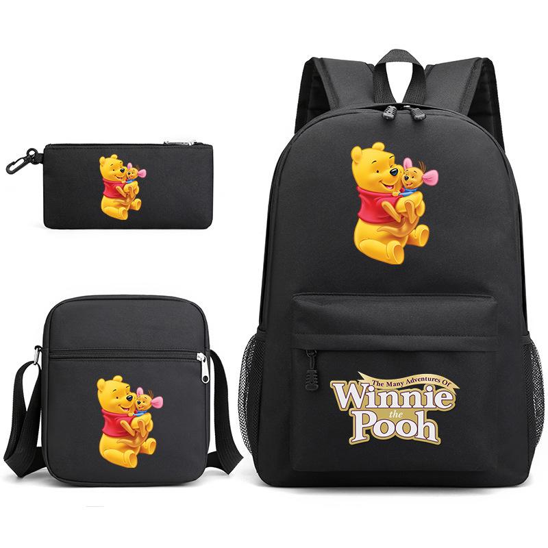 3-Piece Winnie The Pooh School Bag Kids Backpack Boy Girl School Bag Daily Backpack Mochira Shoulder Bag Set