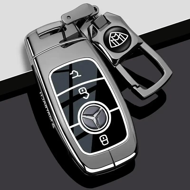 PZQ2   Alloy Style Car Key Case Cover Shell For Mercedes Benz A C E S G Class GLC CLE CLA GLB GLS W177 W205 W213 W222 X167 AMG Keychain