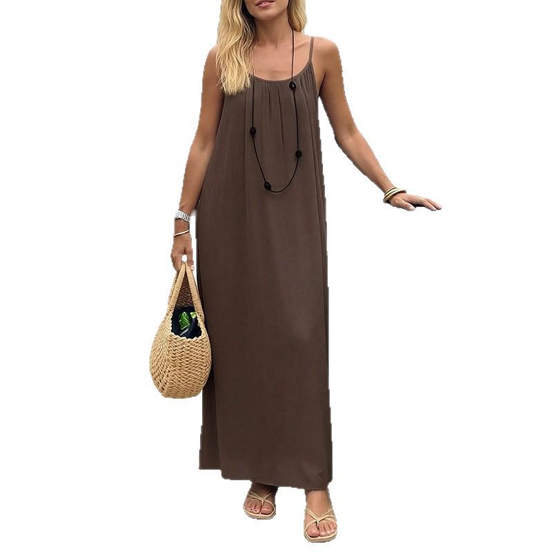 2026 Spring Women's Casual Loose Solid Color Spaghetti Strap Dress