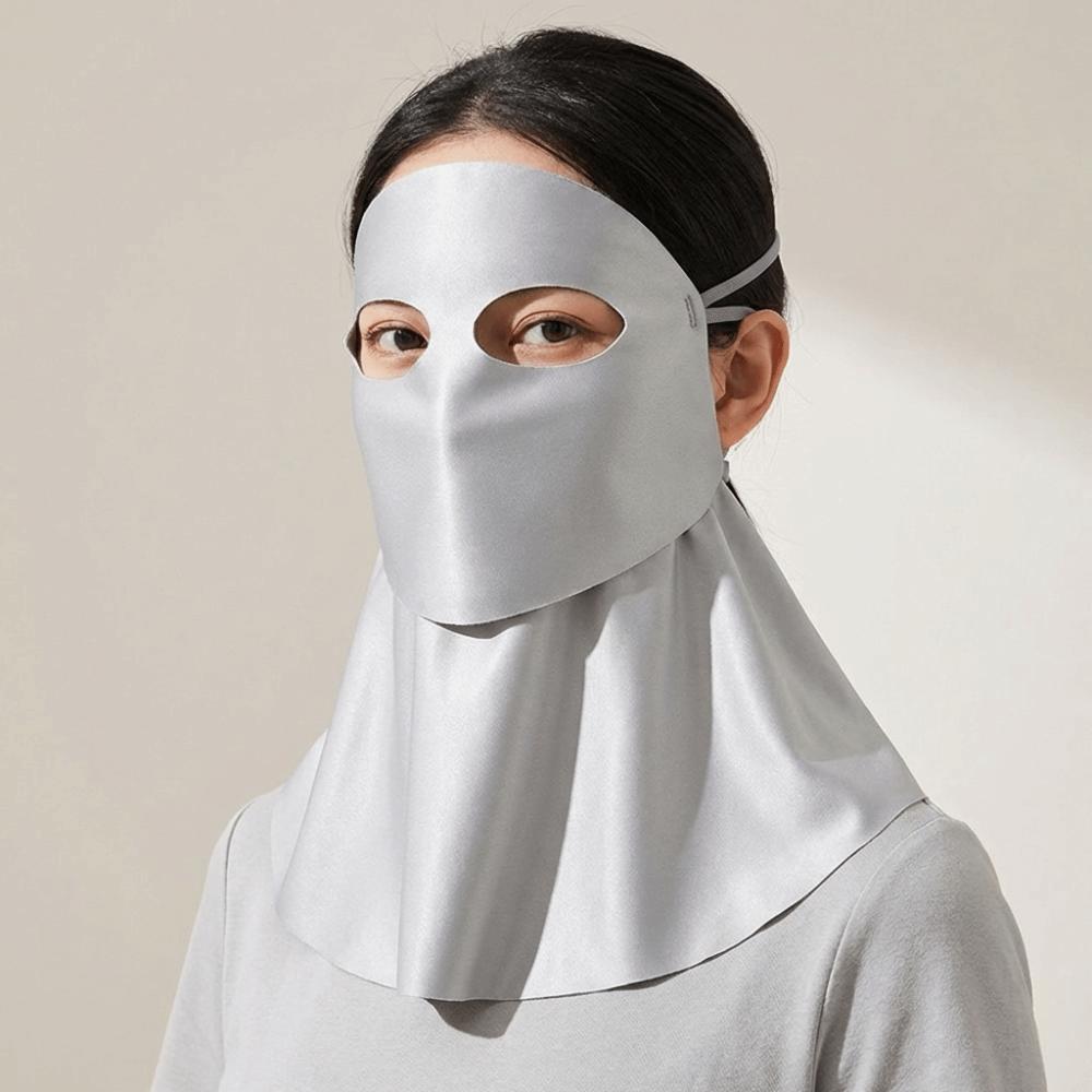 Sun Protection Sunscreen Mask Solid Color Neck Wrap Breathable Ice Silk Face Veil  Summer