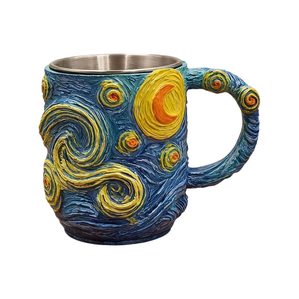 Textured Stainless Steel Mug with Artistic Embossed Swirl Pattern and Durable Handle for Hot and Cold Beverages