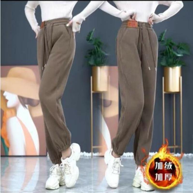 Fleece and thicker autumn and winter large size high waist outer wear warm casual footwear sports Harlan Wei pants trousers women's clothing