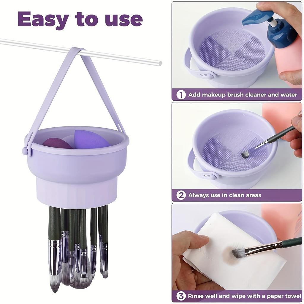 Silicone Makeup Brush Cleaner And Drying Stand - 2 In 1 Portable Brush Cleaning Pad For All Sizes Of Brushes - Easy To Store