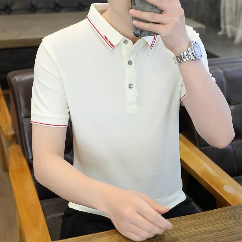 Summer New Men'S Business Casual Short Sleeve Polo Shirt Anti-Wrinkle Ice Silk T-Shirt Top Lapel Polo Workwear