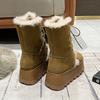 Fashion Thick-soled Lace-up Versatile Tall Plush Snow Boots Women's Winter Warm and Heightening Snow Boots Cotton