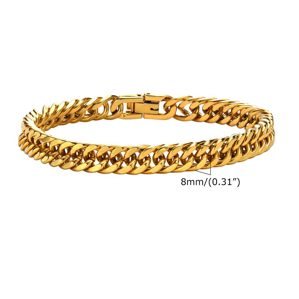 Stylish Double Curb Chain Bracelets for Men Boys,8/10/12/15mm Stainless Steel Miami Link Wristband,Punk Zircon Gifts