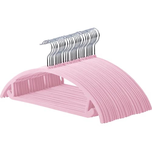 tkone Non-Slip Hangers, Prevents Slippage, Thin, Space-Saving, Heavy-Duty, Break-Resistant, and Deformation-Resistant Velvet, 30-Pack, Pink