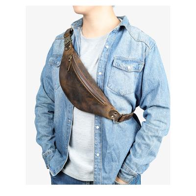 Crazy Horse Leather Men's Waist Pack Head Layer Cowhide Vintage Genuine Leather Chest Bag