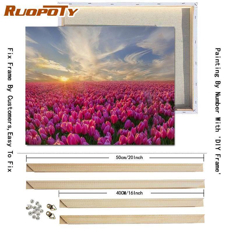 RUOPOTY Digital Painting Flower Sea Hand-Painted Wall Art Painting Unique Gifts On Canvas Sunset Pictures Home Decoration