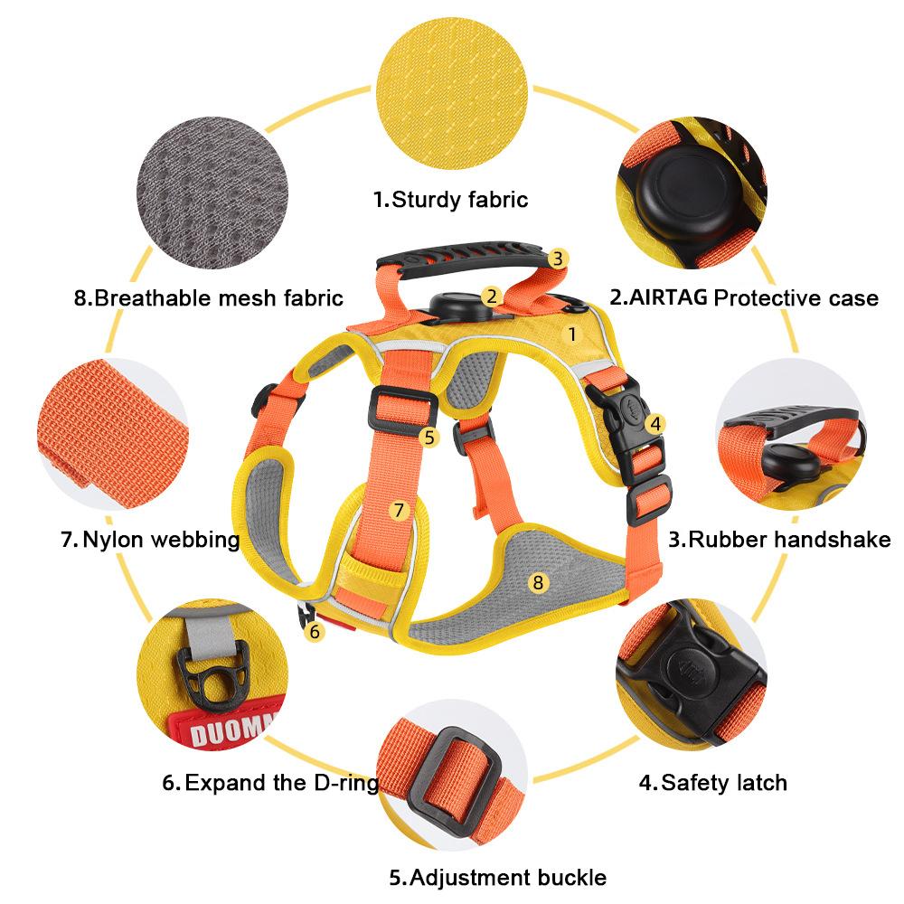 Reflective Dog Harness with Airtag Holder, Escape Proof Anti Lost Pet Vest, Highly Visible Adjustable Safety GPS Tracking