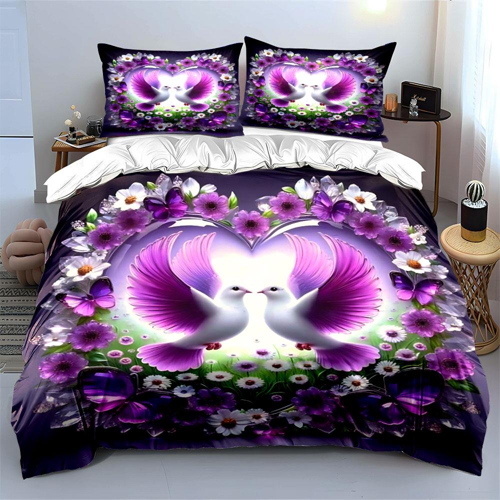 Romantic Floral Doves Gift Set  Kid'S And Adults' Bedroom Decor, Exquisite Three-Piece Bedding Set Gift