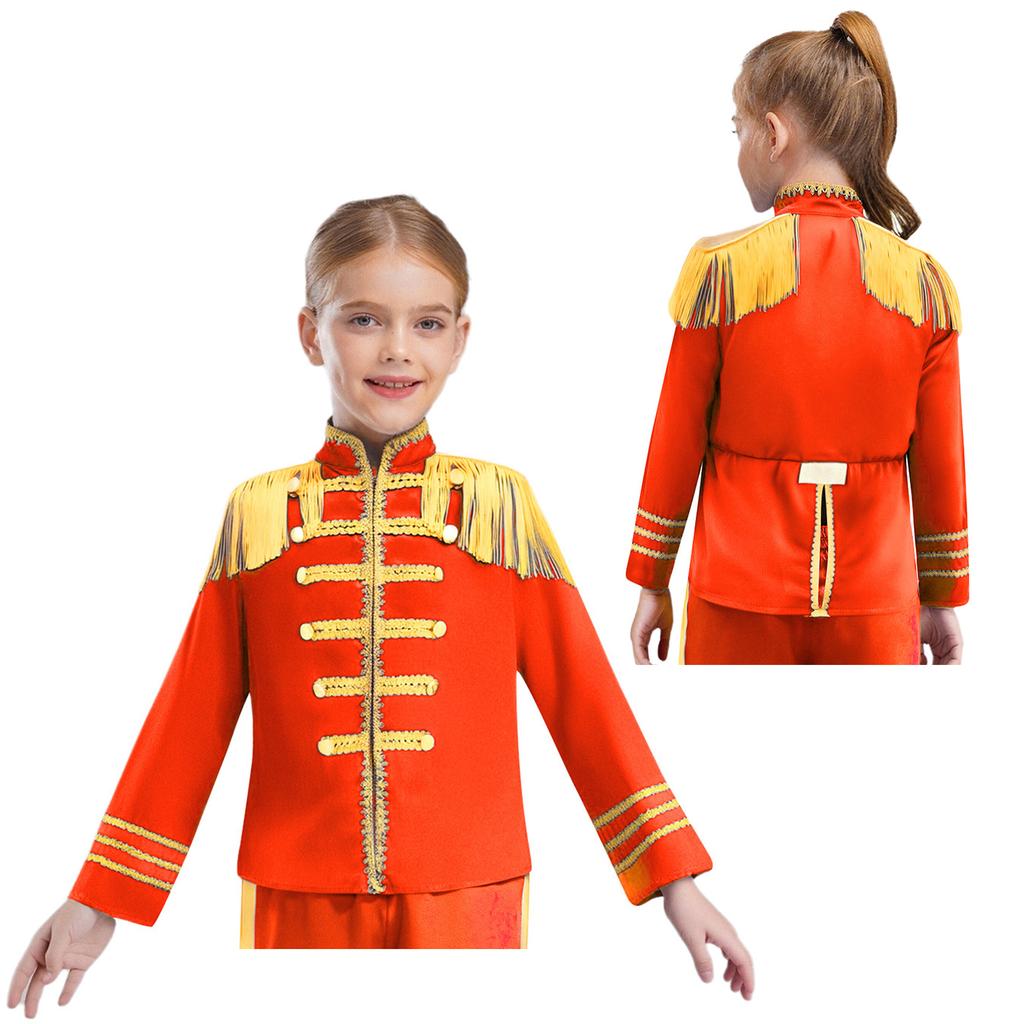 Kids Rock Band Cosplay Outfit - 1960s British Star Gold Lace Long Sleeve Shirt for Music Theme Party