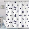 1pc Navy Blue Nautical Shower Curtain for Bathroom, Ocean Beach Sailboat Anchor Shower Curtains Decor