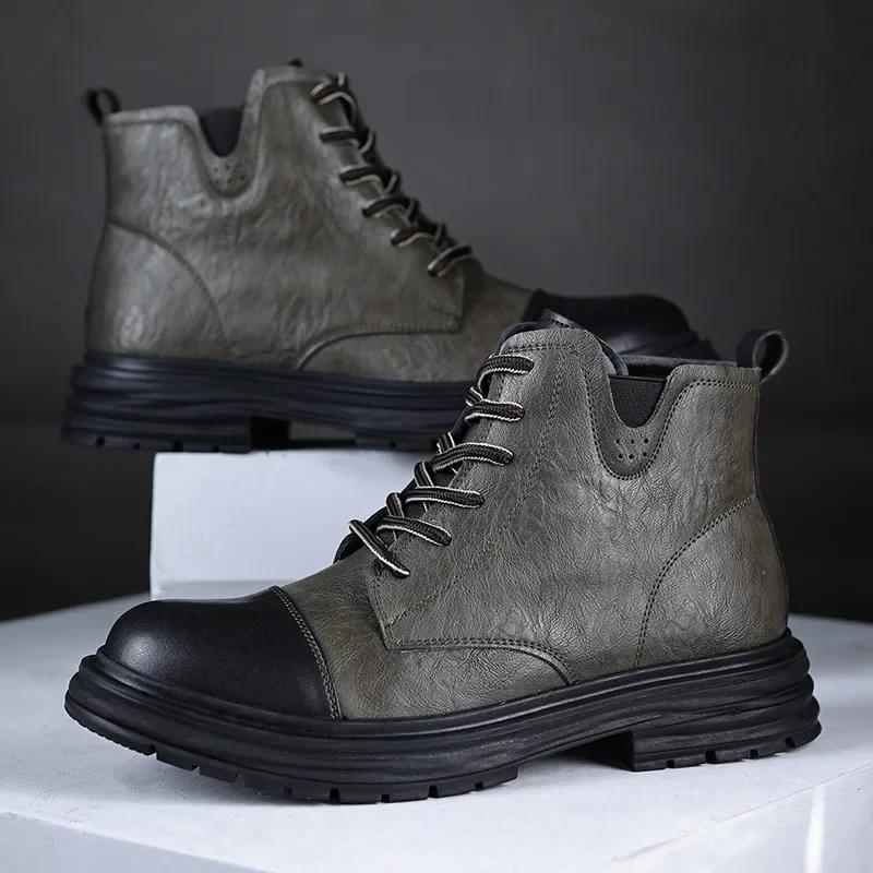 2025 New Men Boots British Style Genuine Leather Mens Casual Boots Wear-resistant Male Platform Shoes Hot Sell Botas Para Hombre