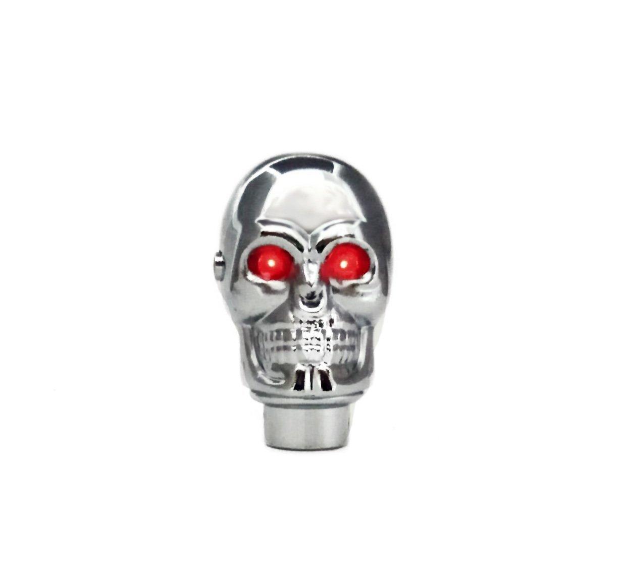 TASWK Silver Chrome Skull Stick Shift Knob with LED Manual Shift Knob Blue Eyes Lights, - (Red)