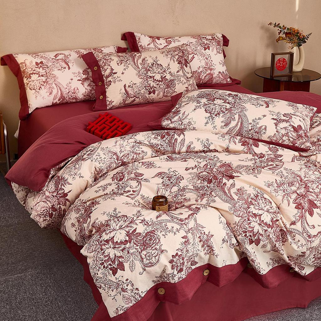 Fashionable and high-end floral print cotton and linen wedding four piece set - buttons by the Seine River